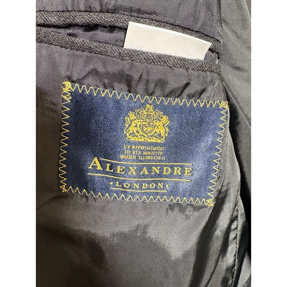 Alexandre London Blazer Mens Jacket 44R Dark Gray Herringbone Wool Sports Coat‎
